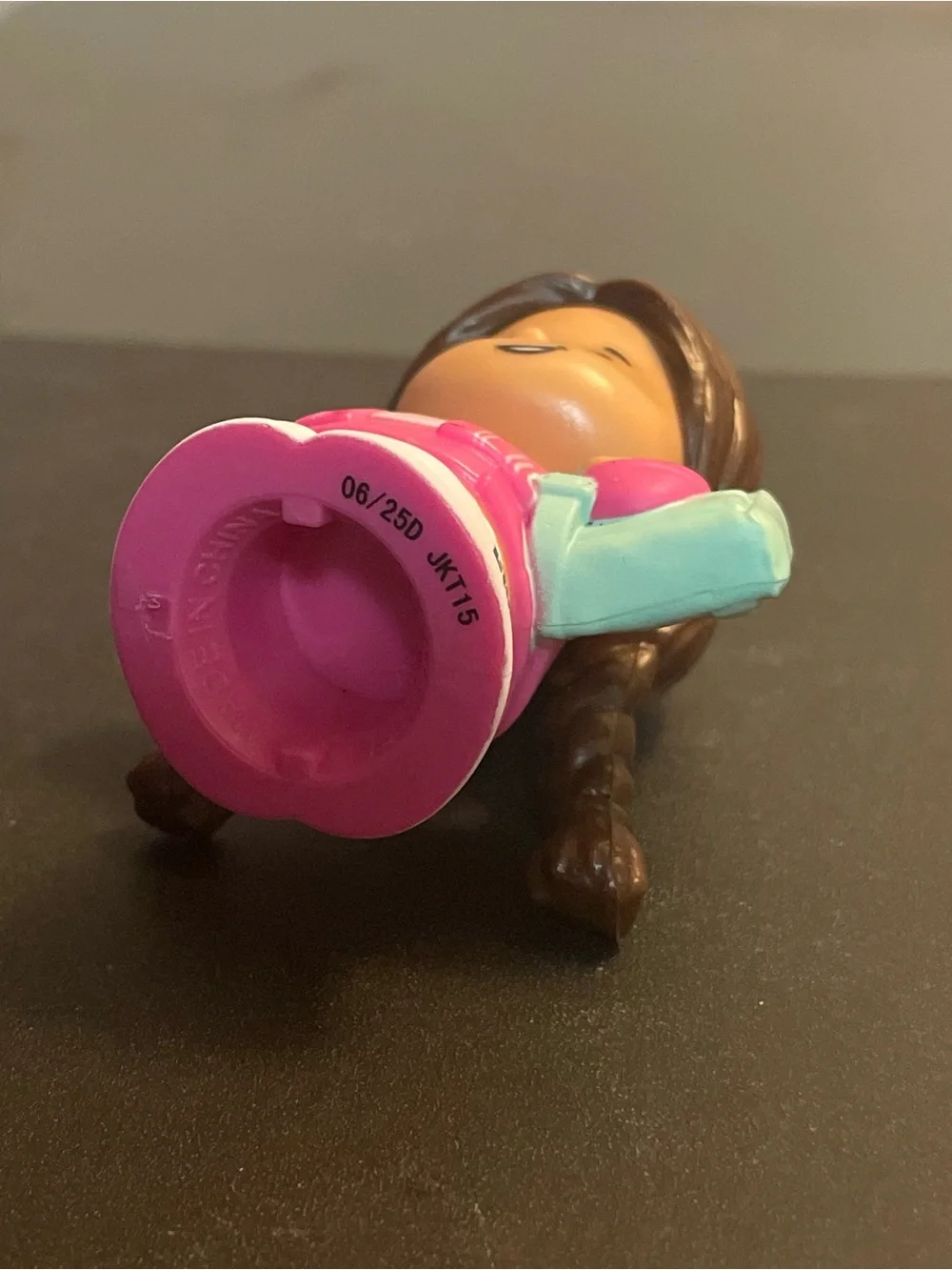 Little people girl Figure with Pink Jacket and Teal Backpack back to school